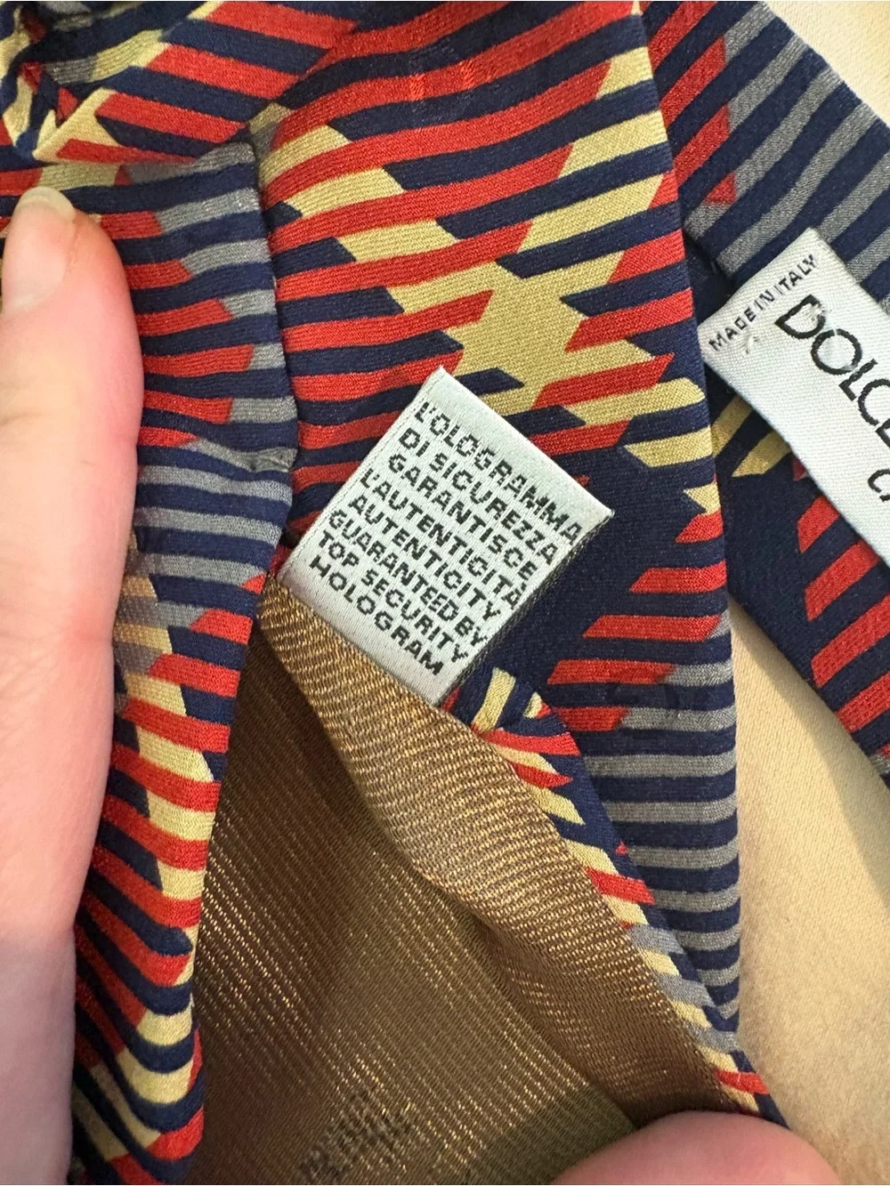 Vintage Dolce & Gabbana Blue, Red & Cream Geometric Silk Tie | Luxury |Old Money